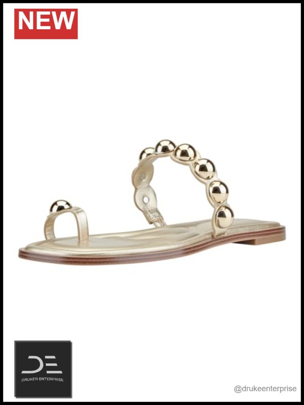 Marc Fisher Zaby Flat Sandals Faux Leather Slip-On 0.43" Heel